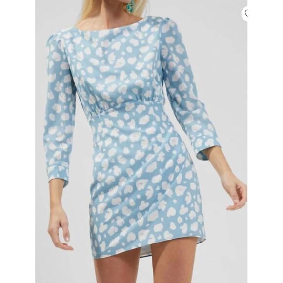 French Connection New! Aimee Courtney Boat Neck Dress Blue White Print Size 2 - Picture 1 of 11